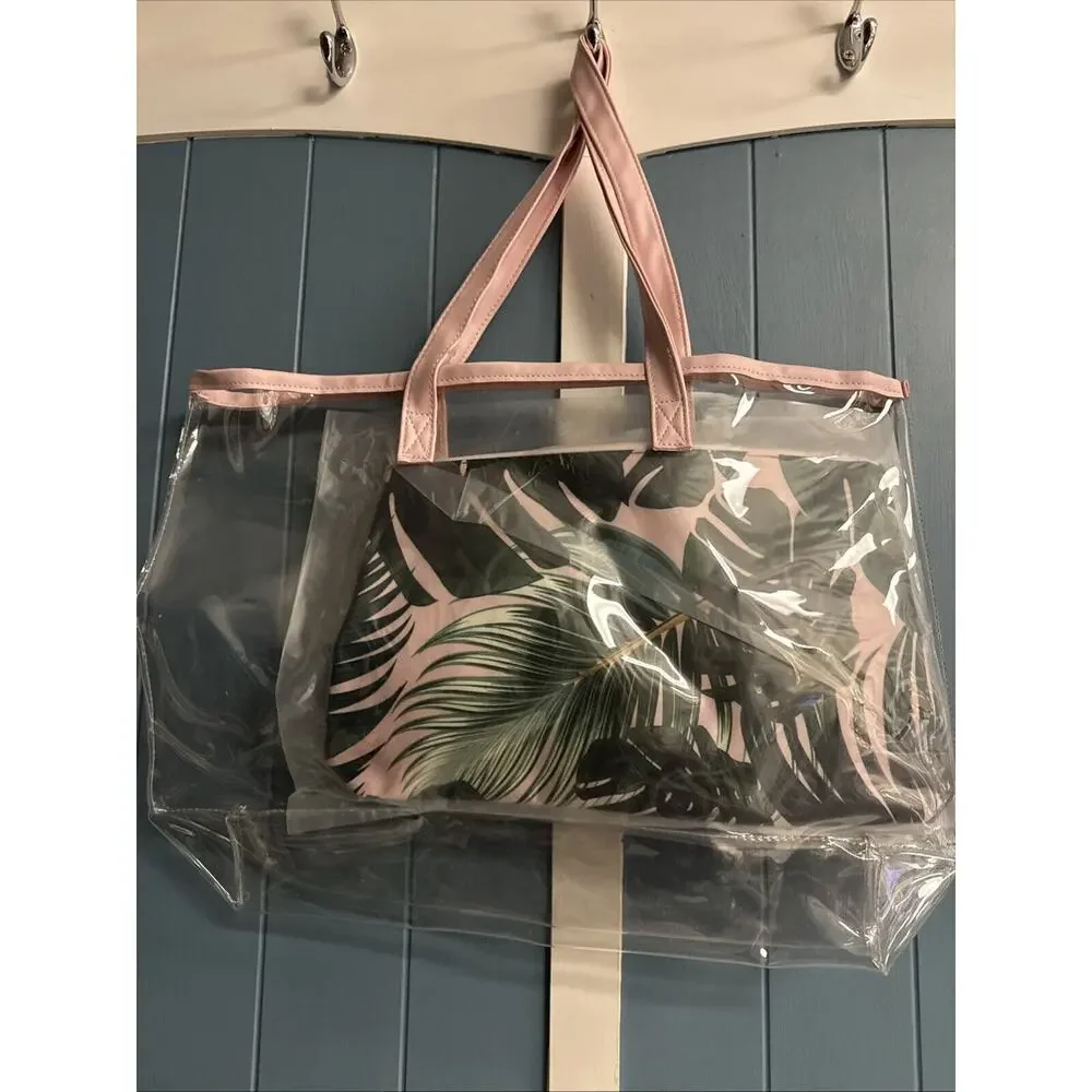 NWT Ulta 2 Piece Clear Tote bag + Palm Leaves‎ Zipper bag